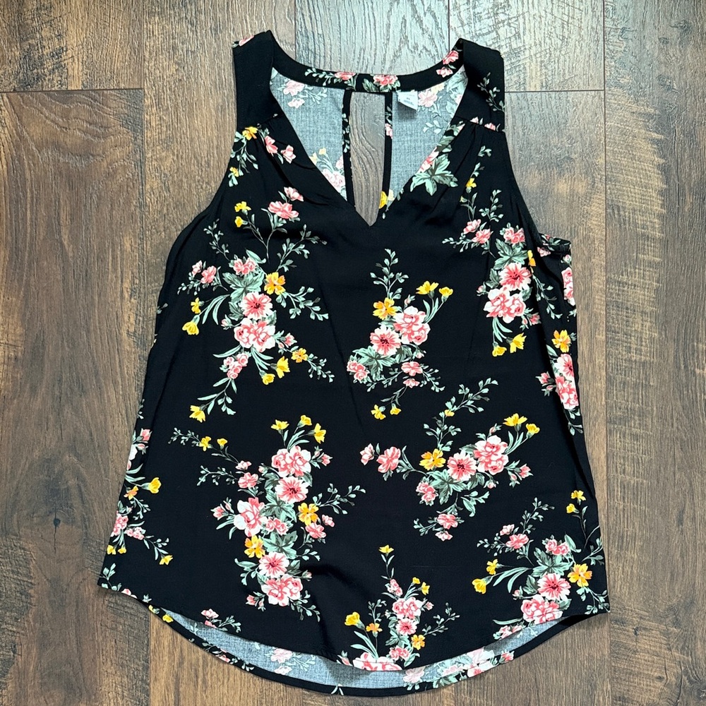 Old Navy Black Floral Tank Top